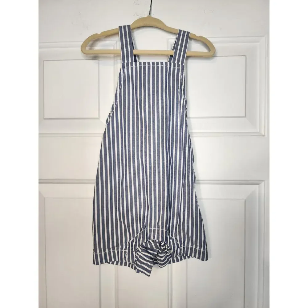Tea Collection Blue & White‎ Striped Boys Overalls Shortalls Size 12/18 months